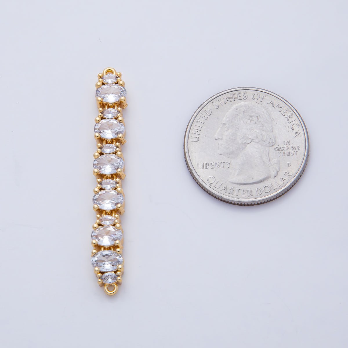 18K Gold Filled 46mm x 6mm Clear CZ Oval Marquise Connector | Y166