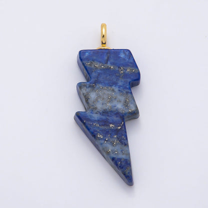 18K Gold Filled 47mm Lapis Lazuli, Amethyst, Agate Gemstone Lightning Bolt Thunder Pendant | Charms-01075 ~ Charms-01077