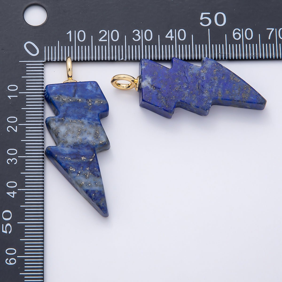 18K Gold Filled 47mm Lapis Lazuli, Amethyst, Agate Gemstone Lightning Bolt Thunder Pendant | Charms-01075 ~ Charms-01077