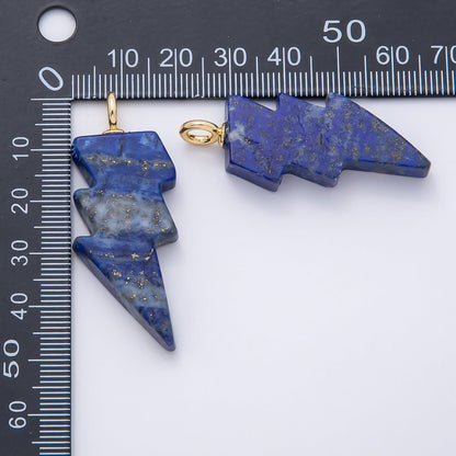 18K Gold Filled 47mm Lapis Lazuli, Amethyst, Agate Gemstone Lightning Bolt Thunder Pendant | Charms-01075 ~ Charms-01077