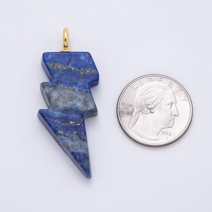 18K Gold Filled 47mm Lapis Lazuli, Amethyst, Agate Gemstone Lightning Bolt Thunder Pendant | Charms-01075 ~ Charms-01077
