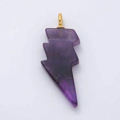18K Gold Filled 47mm Lapis Lazuli, Amethyst, Agate Gemstone Lightning Bolt Thunder Pendant | Charms-01075 ~ Charms-01077