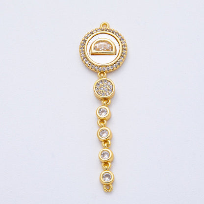 18K Gold Filled 47mm Shell Pearl Clear CZ Micro Paved Round Round Connector | Y172