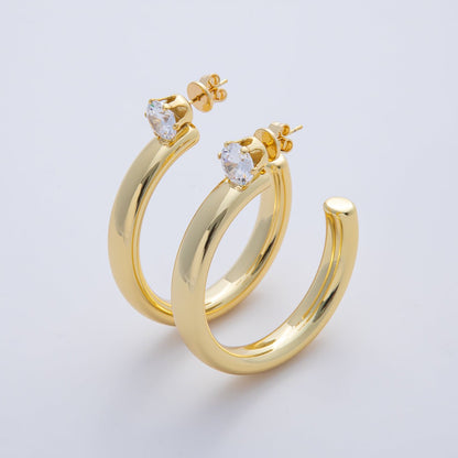 18K Gold Filled 48mm Clear CZ C-Shaped Hoop Earrings | AD1651