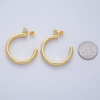18K Gold Filled 48mm Clear CZ C-Shaped Hoop Earrings | AD1651