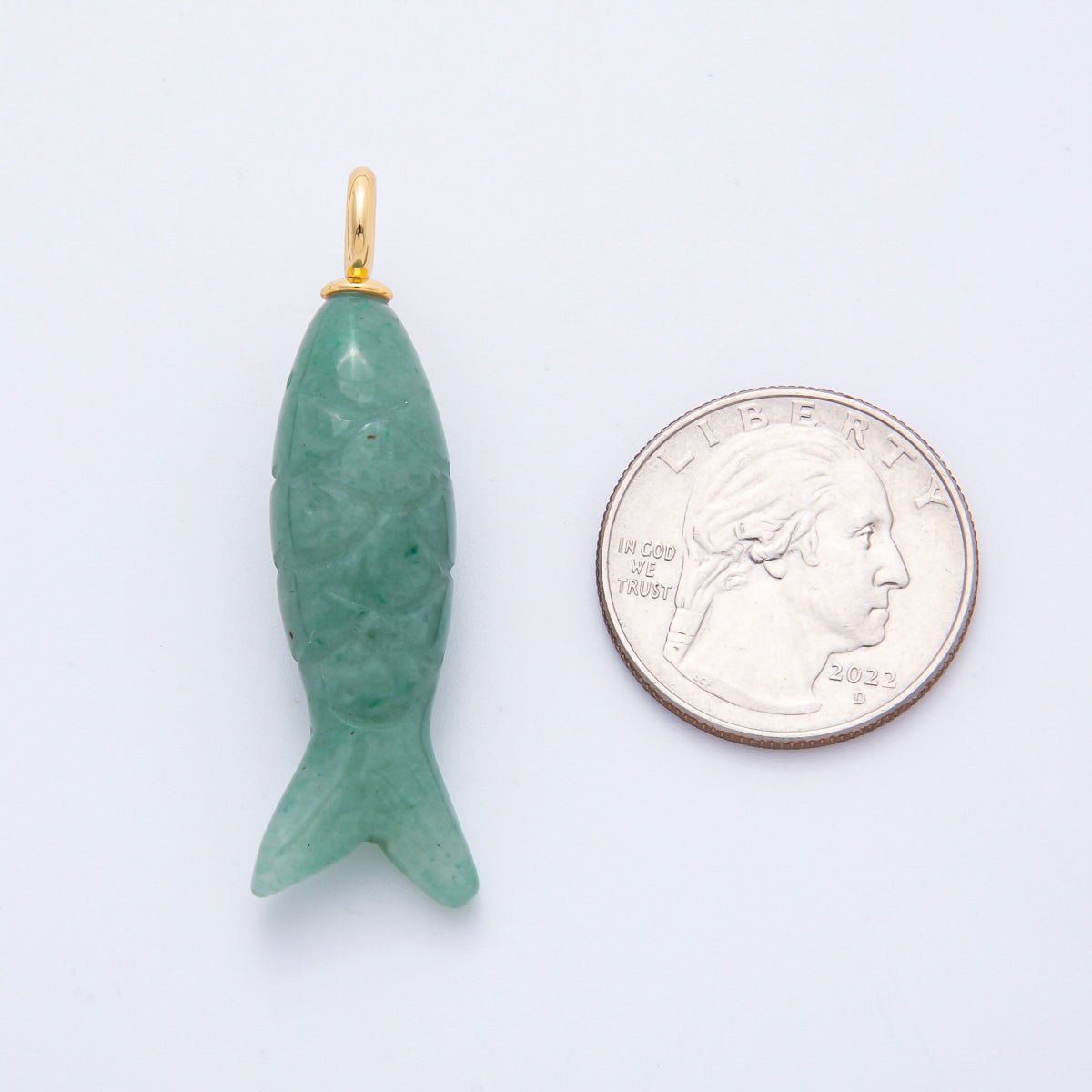 18K Gold Filled 48mm Quartz, Agate, &amp; Tiger Eye Gemstone Sardine Fish Charm | C919 C923 C932 E008
