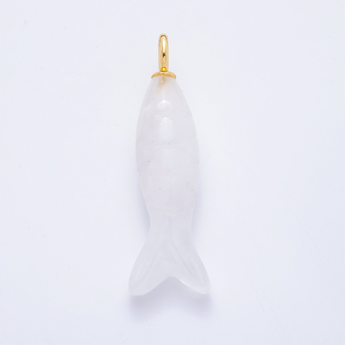 18K Gold Filled 48mm Quartz, Agate, &amp; Tiger Eye Gemstone Sardine Fish Charm | C919 C923 C932 E008