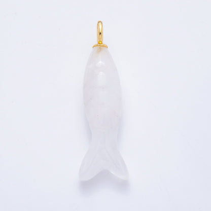 18K Gold Filled 48mm Quartz, Agate, &amp; Tiger Eye Gemstone Sardine Fish Charm | C919 C923 C932 E008