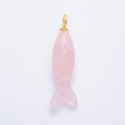 18K Gold Filled 48mm Quartz, Agate, &amp; Tiger Eye Gemstone Sardine Fish Charm | C919 C923 C932 E008