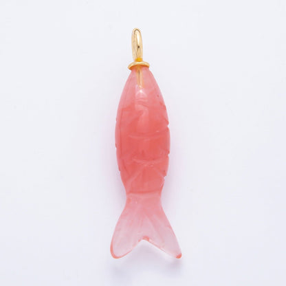 18K Gold Filled 48mm Quartz, Agate, &amp; Tiger Eye Gemstone Sardine Fish Charm | C919 C923 C932 E008