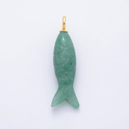 18K Gold Filled 48mm Quartz, Agate, &amp; Tiger Eye Gemstone Sardine Fish Charm | C919 C923 C932 E008