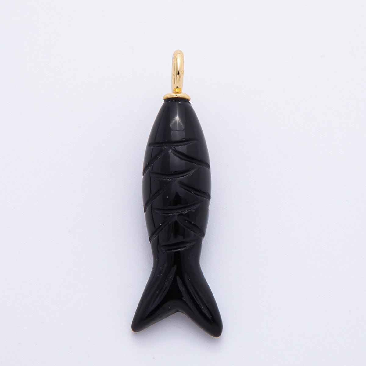 18K Gold Filled 48mm Quartz, Agate, &amp; Tiger Eye Gemstone Sardine Fish Charm | C919 C923 C932 E008