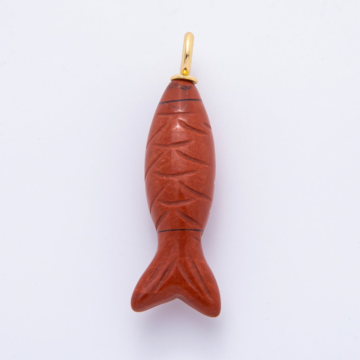 18K Gold Filled 48mm Quartz, Agate, &amp; Tiger Eye Gemstone Sardine Fish Charm | C919 C923 C932 E008
