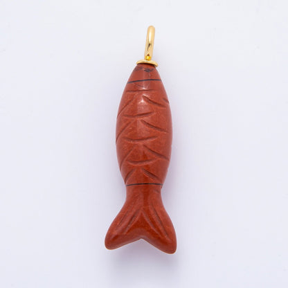 18K Gold Filled 48mm Quartz, Agate, &amp; Tiger Eye Gemstone Sardine Fish Charm | C919 C923 C932 E008