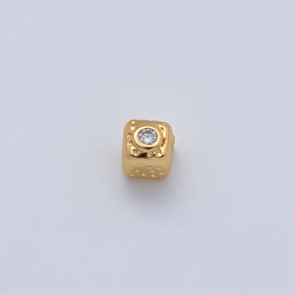 18K Gold Filled 4mm Clear, Fuchsia CZ Minimalist Cube Beads | B342