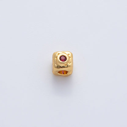 18K Gold Filled 4mm Clear, Fuchsia CZ Minimalist Cube Beads | B342