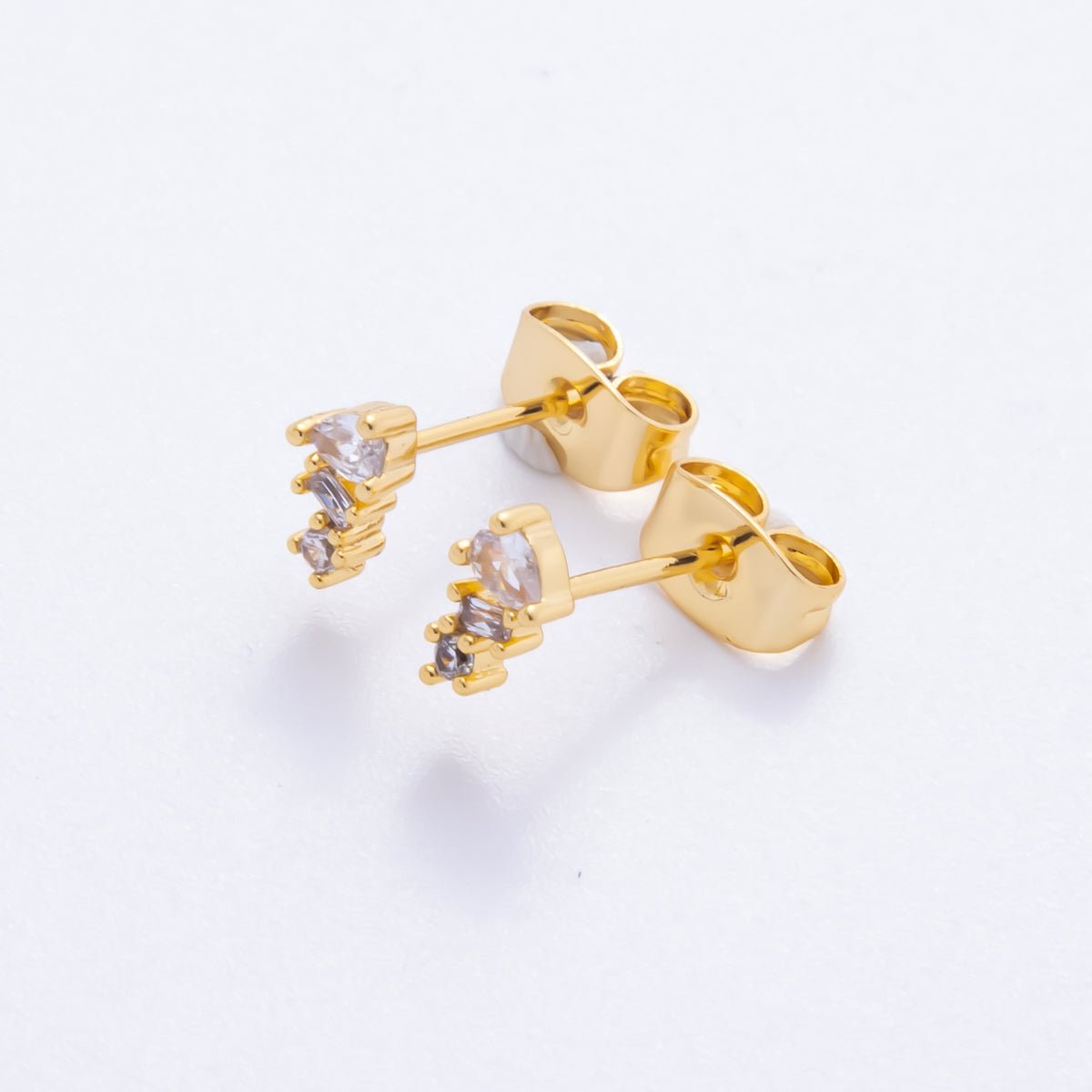 18K Gold Filled 4mm Clear, Multicolor CZ Teardrop Baguette Round Cluster Dainty Stud Earrings | AJ271 AJ272