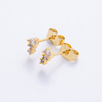 18K Gold Filled 4mm Clear, Multicolor CZ Teardrop Baguette Round Cluster Dainty Stud Earrings | AJ271 AJ272