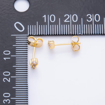 18K Gold Filled 4mm Clear, Multicolor CZ Teardrop Baguette Round Cluster Dainty Stud Earrings | AJ271 AJ272