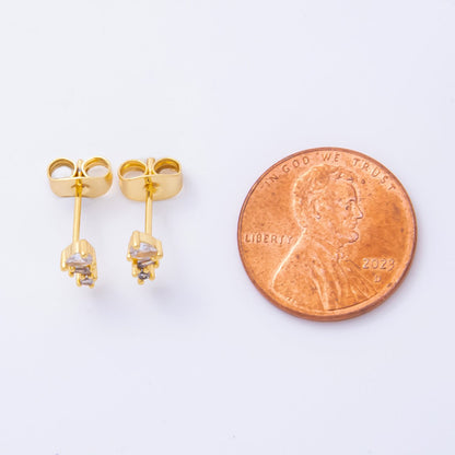 18K Gold Filled 4mm Clear, Multicolor CZ Teardrop Baguette Round Cluster Dainty Stud Earrings | AJ271 AJ272