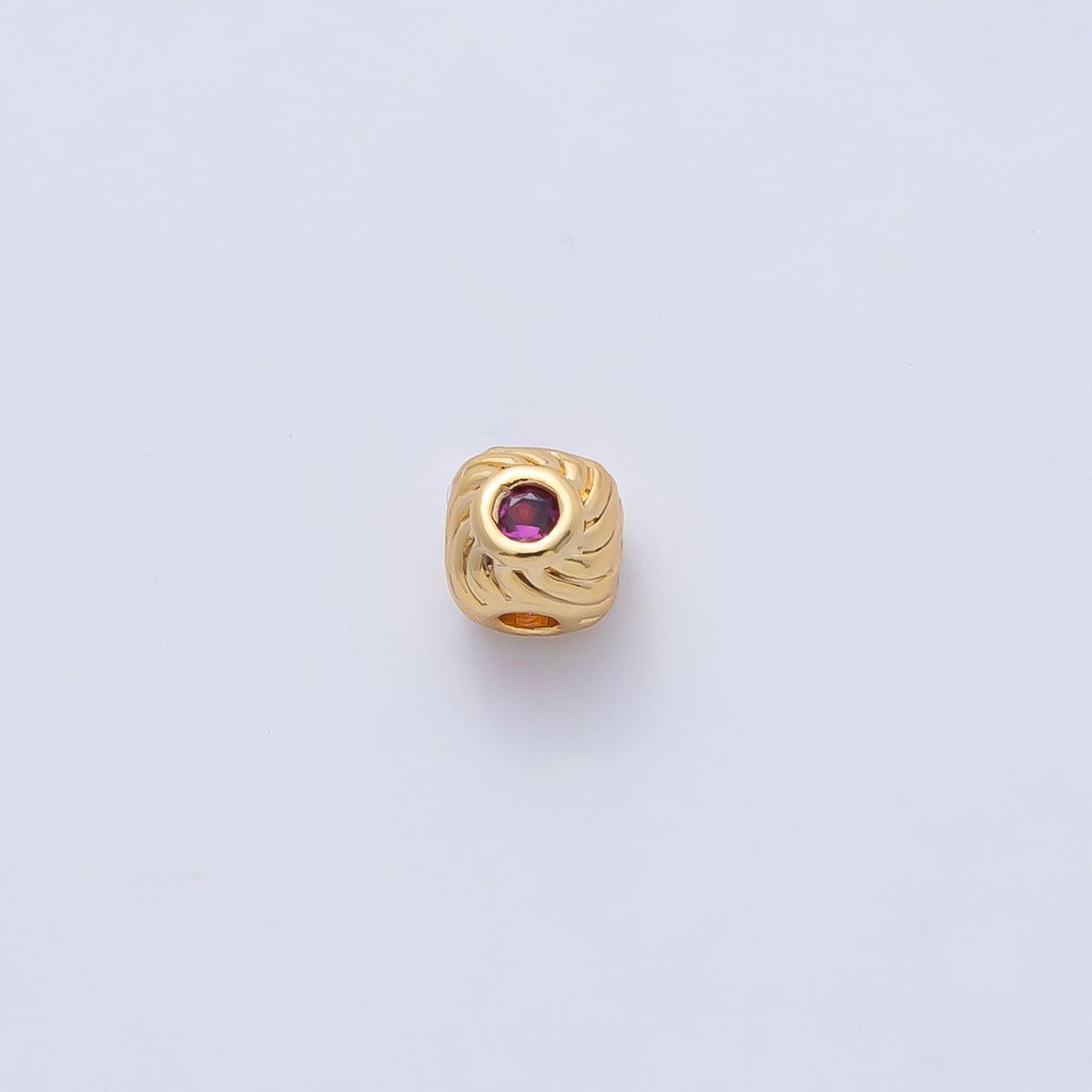 18K Gold Filled 4mm Fuchsia, Blue CZ Curled Line Bead | B522