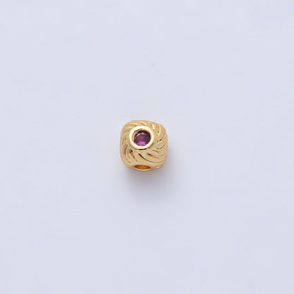 18K Gold Filled 4mm Fuchsia, Blue CZ Curled Line Bead | B522