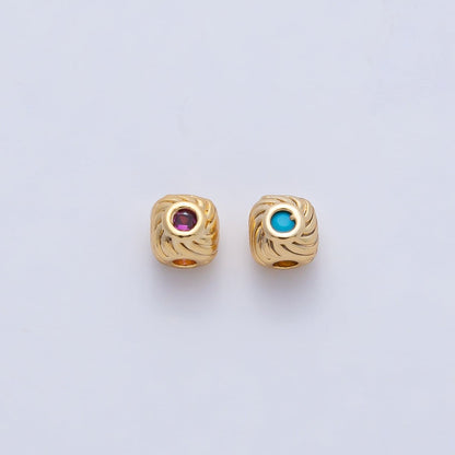 18K Gold Filled 4mm Fuchsia, Blue CZ Curled Line Bead | B522