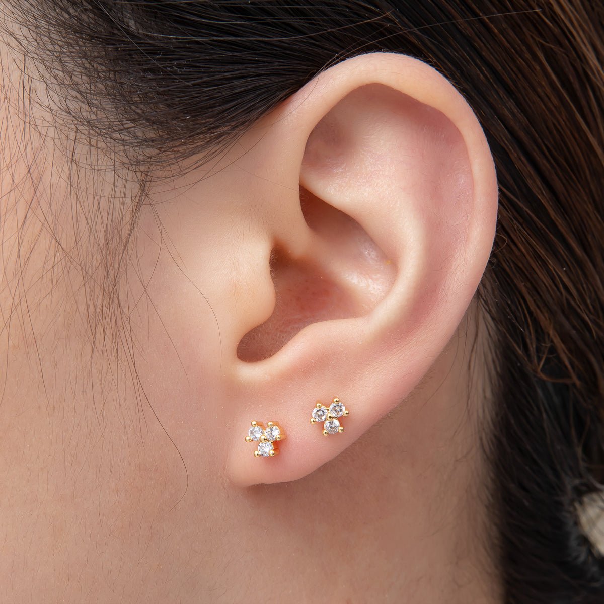 18K Gold Filled 4mm Micro Paved CZ Cluster Minimalist Dainty Stud Earrings | AD1564