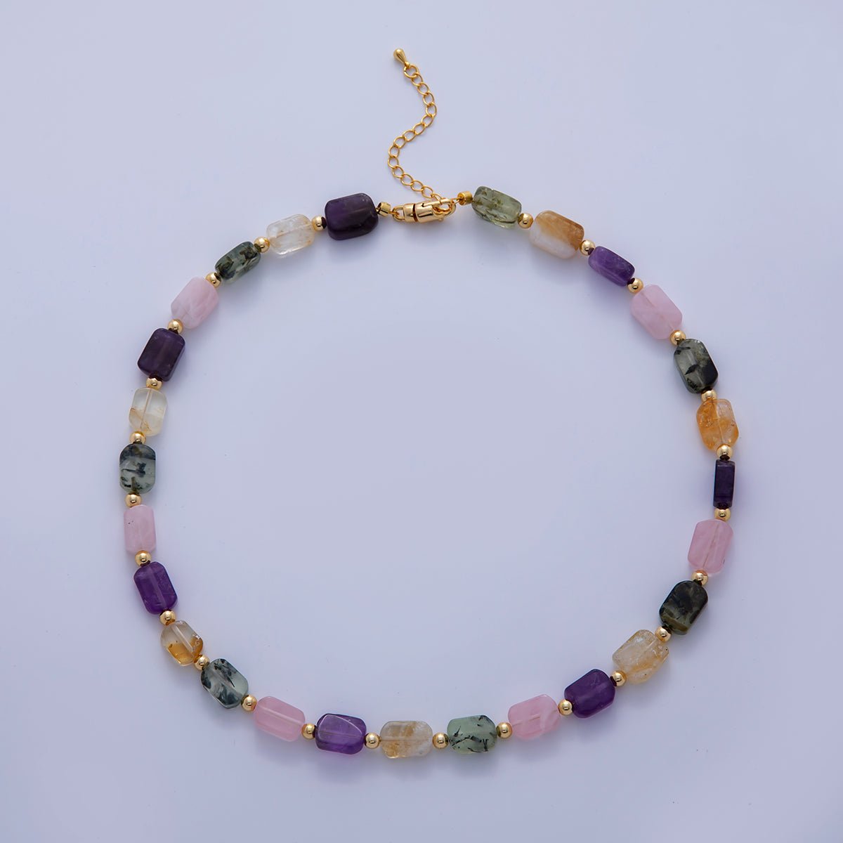 18K Gold Filled 4mm Mix Natural Gemstone Bead 17 Inch Handmade Necklace | WA-03176