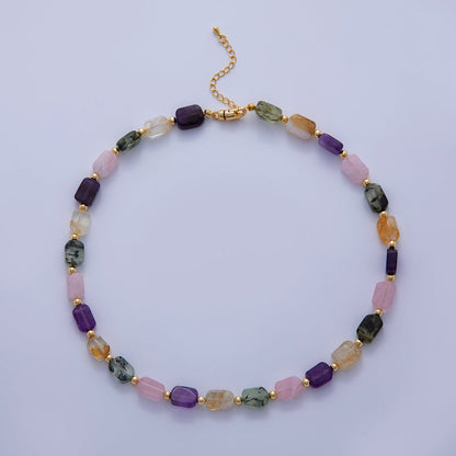 18K Gold Filled 4mm Mix Natural Gemstone Bead 17 Inch Handmade Necklace | WA-03176