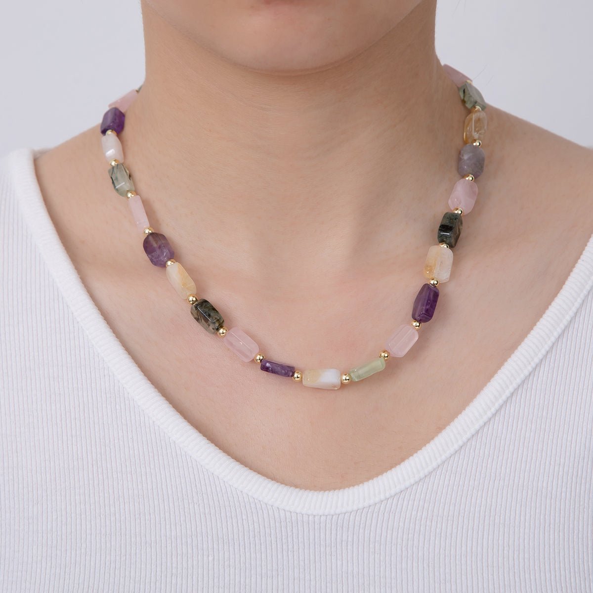 18K Gold Filled 4mm Mix Natural Gemstone Bead 17 Inch Handmade Necklace | WA-03176