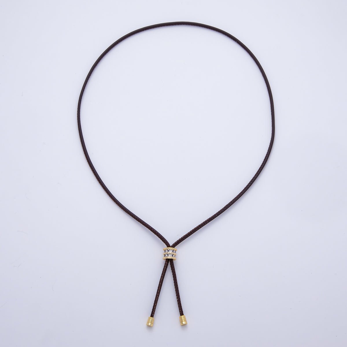 18K Gold Filled 4mm Red, Khaki, Brown Leather Bolo Chain w. Rectangular CZ 26 Inch Necklace | WA-256 WA-266 WA-375 WA-1661 WA-1669 WA-2048