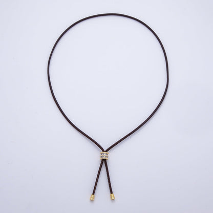 18K Gold Filled 4mm Red, Khaki, Brown Leather Bolo Chain w. Rectangular CZ 26 Inch Necklace | WA-256 WA-266 WA-375 WA-1661 WA-1669 WA-2048