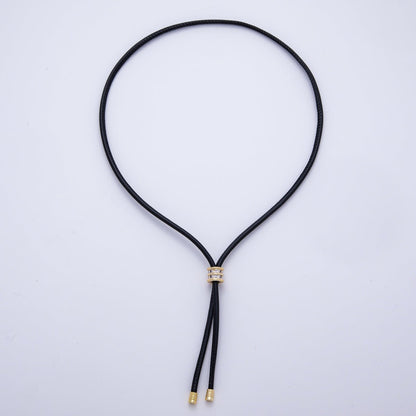 18K Gold Filled 4mm Red, Khaki, Brown Leather Bolo Chain w. Rectangular CZ 26 Inch Necklace | WA-256 WA-266 WA-375 WA-1661 WA-1669 WA-2048