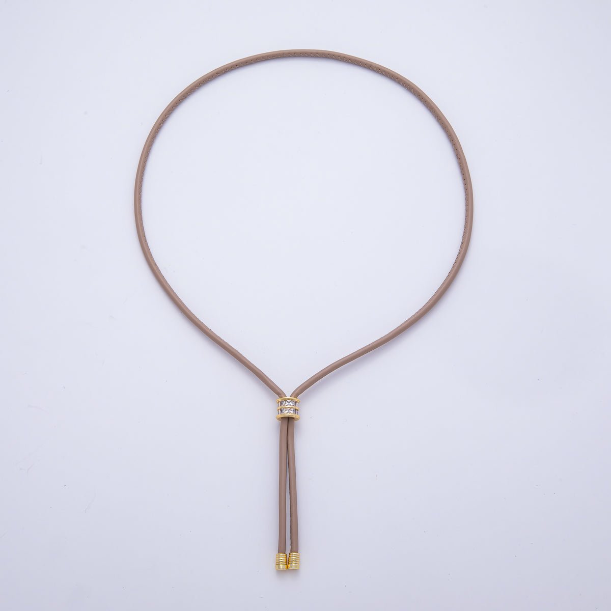 18K Gold Filled 4mm Red, Khaki, Brown Leather Bolo Chain w. Rectangular CZ 26 Inch Necklace | WA-256 WA-266 WA-375 WA-1661 WA-1669 WA-2048