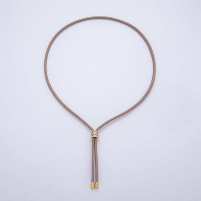 18K Gold Filled 4mm Red, Khaki, Brown Leather Bolo Chain w. Rectangular CZ 26 Inch Necklace | WA-256 WA-266 WA-375 WA-1661 WA-1669 WA-2048