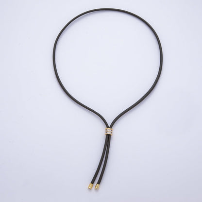 18K Gold Filled 4mm Red, Khaki, Brown Leather Bolo Chain w. Rectangular CZ 26 Inch Necklace | WA-256 WA-266 WA-375 WA-1661 WA-1669 WA-2048