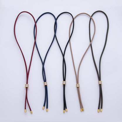 18K Gold Filled 4mm Red, Khaki, Brown Leather Bolo Chain w. Rectangular CZ 26 Inch Necklace | WA-256 WA-266 WA-375 WA-1661 WA-1669 WA-2048