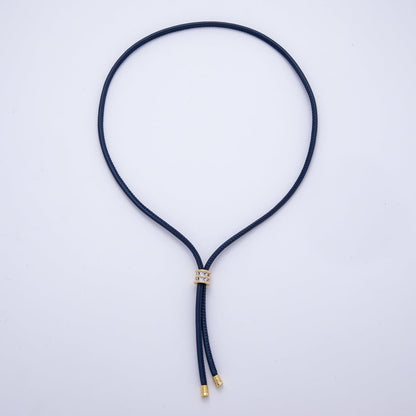 18K Gold Filled 4mm Red, Khaki, Brown Leather Bolo Chain w. Rectangular CZ 26 Inch Necklace | WA-256 WA-266 WA-375 WA-1661 WA-1669 WA-2048