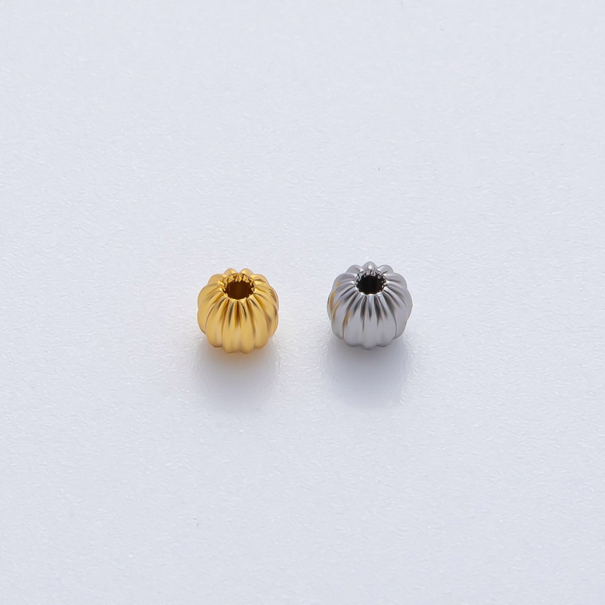 18K Gold Filled 4mm Ribbed Croissant Round Bead Set by 10 in Gold &amp; Silver | B356