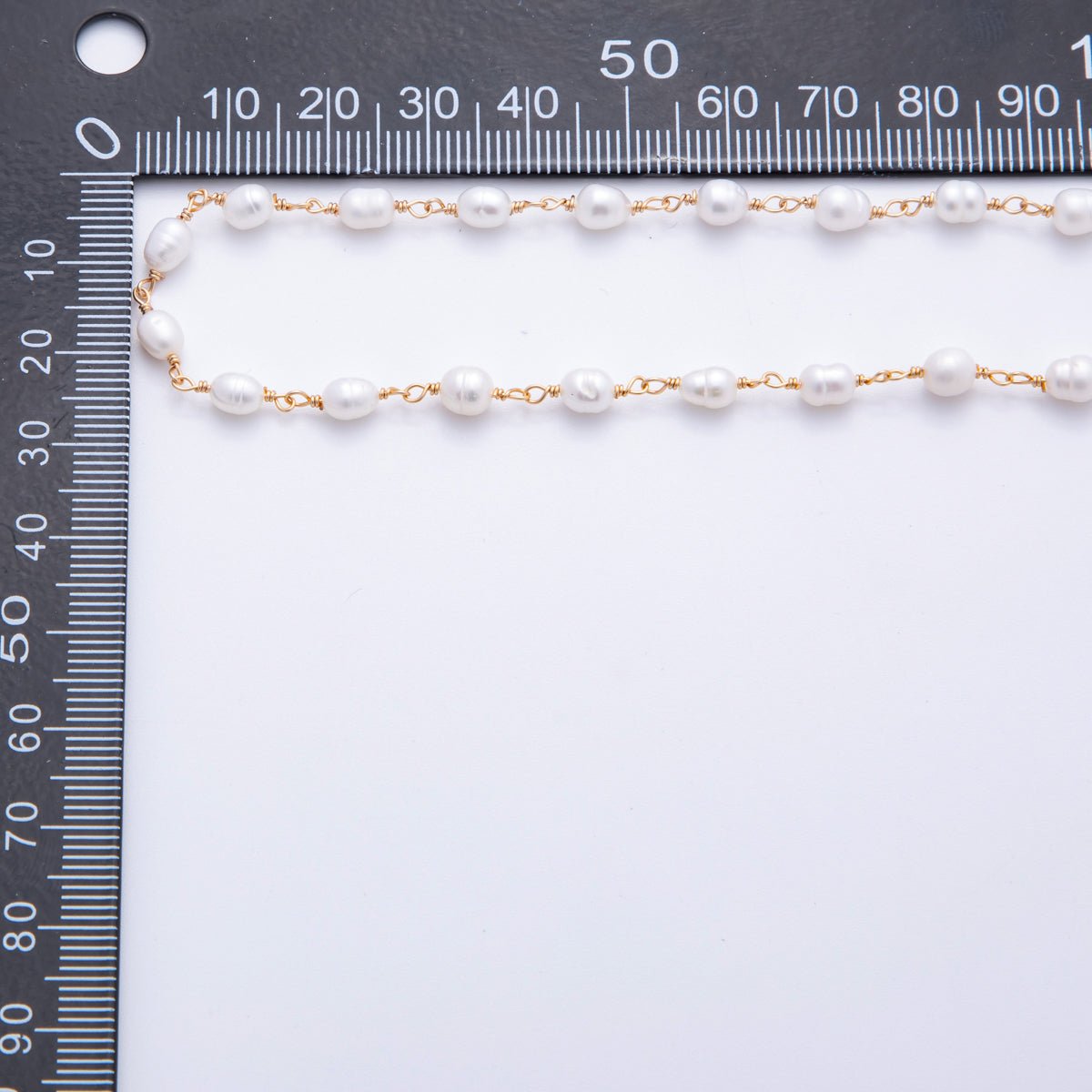 18K Gold Filled 6mm Unfinished White Potato Pearl Rosary Chain by Yard | ROLL-01705