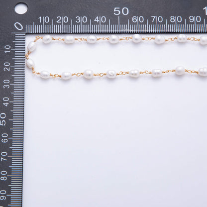18K Gold Filled 6mm Unfinished White Potato Pearl Rosary Chain by Yard | ROLL-01705