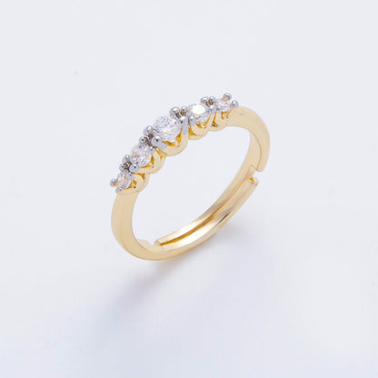 18K Gold Filled Dainty 5 Clear Round CZ Cluster Solitaire Adjustable Ring in Gold &amp; Two-Toned | O-2158