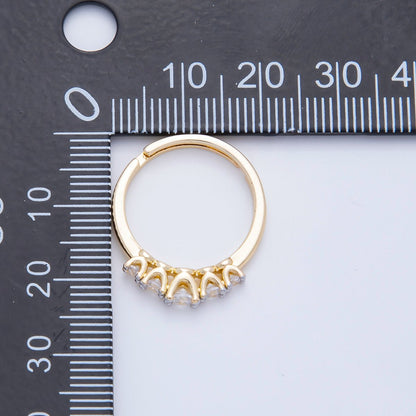 18K Gold Filled Dainty 5 Clear Round CZ Cluster Solitaire Adjustable Ring in Gold &amp; Two-Toned | O-2158