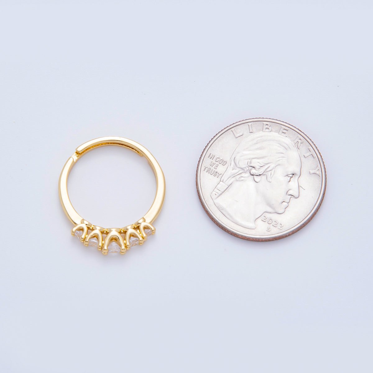 18K Gold Filled Dainty 5 Clear Round CZ Cluster Solitaire Adjustable Ring in Gold &amp; Two-Toned | O-2158