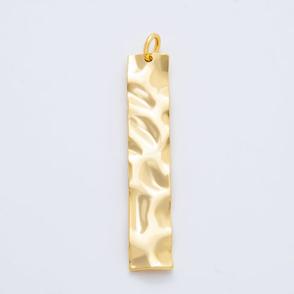 18K Gold Filled 50mm Hammered Long Vertical Bar Charm | N-A1446
