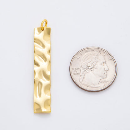 18K Gold Filled 50mm Hammered Long Vertical Bar Charm | N-A1446