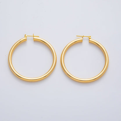 18K Gold Filled 50mm Minimalist Band Latch Hoop Earrings | AD1603