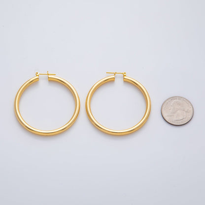 18K Gold Filled 50mm Minimalist Band Latch Hoop Earrings | AD1603