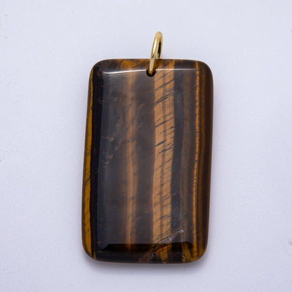 18K Gold Filled 50mm Tiger Eye, Aventurine, Red Jasper Natural Gemstone Rectangle Pendant | Charms-00530 ~ Charms-00532